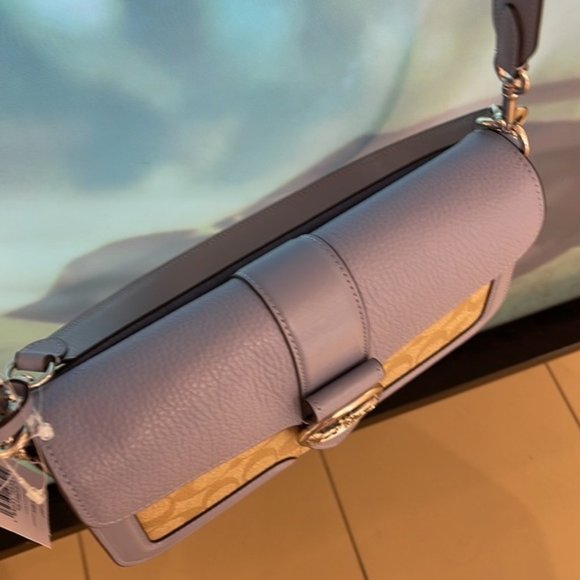 Coach Georgie Shoulder Bag In Signature Canvas Light Khaki / Marble Blue - Picture 7 of 16